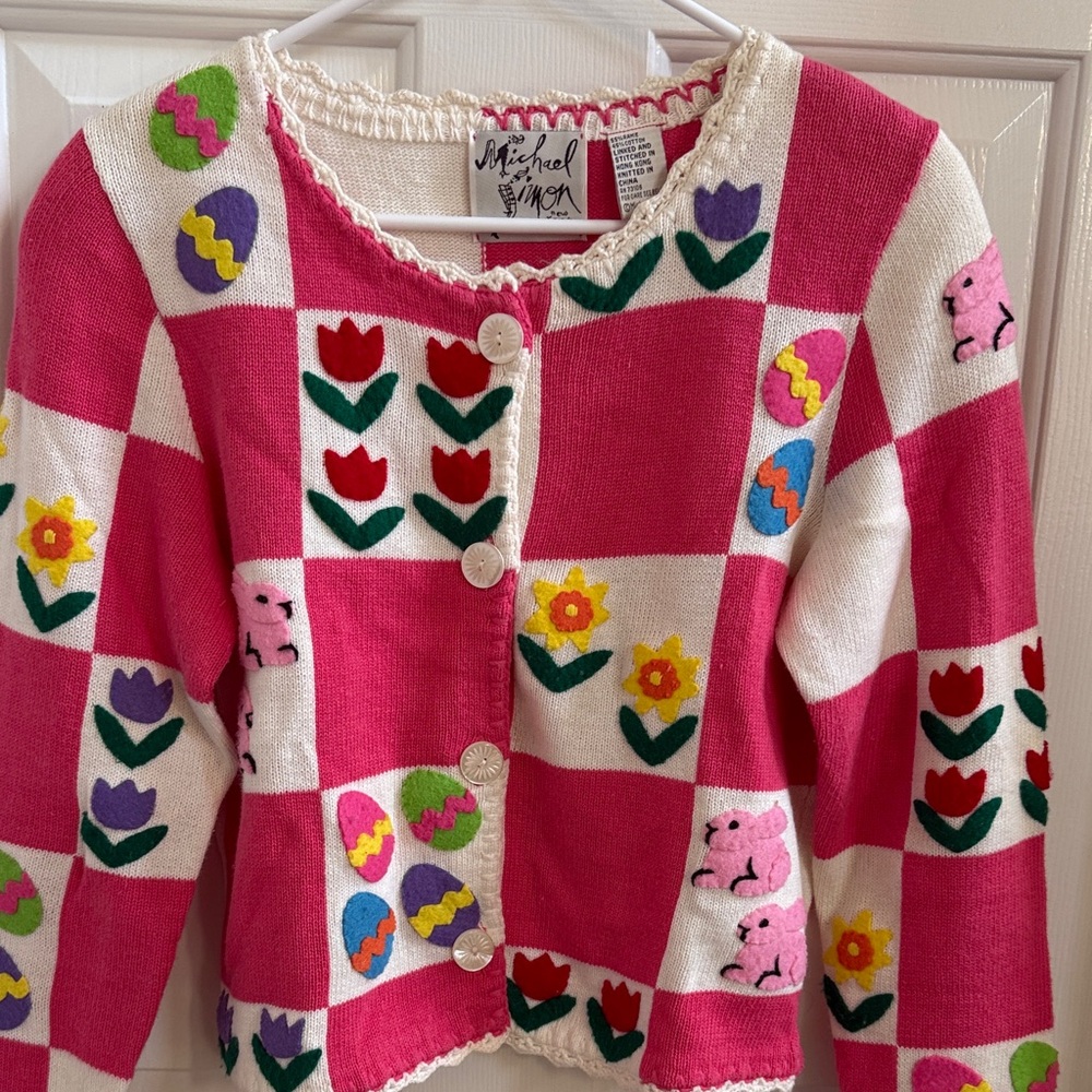 Michael Simon Floral Patchwork Easter Sweater - image 4